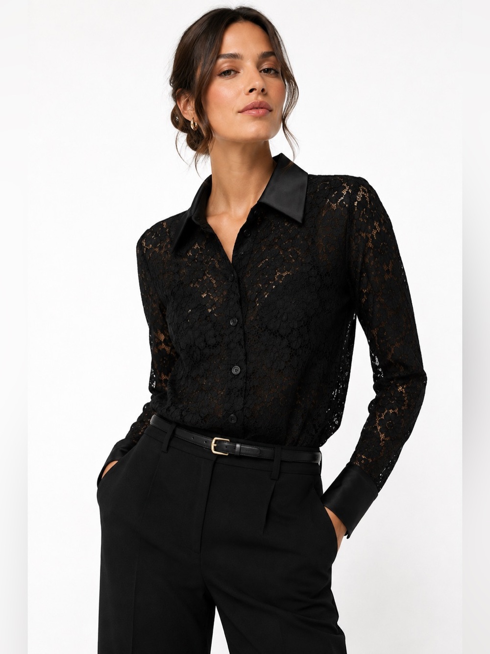La Perla Luxury Black Lace Blouse with Satin Trim | IT 42 (size Small)